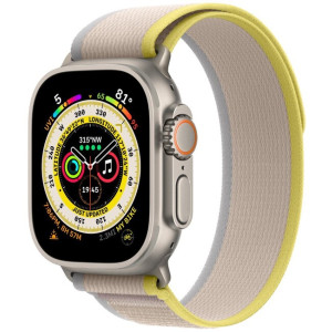 Apple Watch Ultra GPS + Cellular, 49mm Titanium Case with Yellow/Beige Trail Loop - S/M
